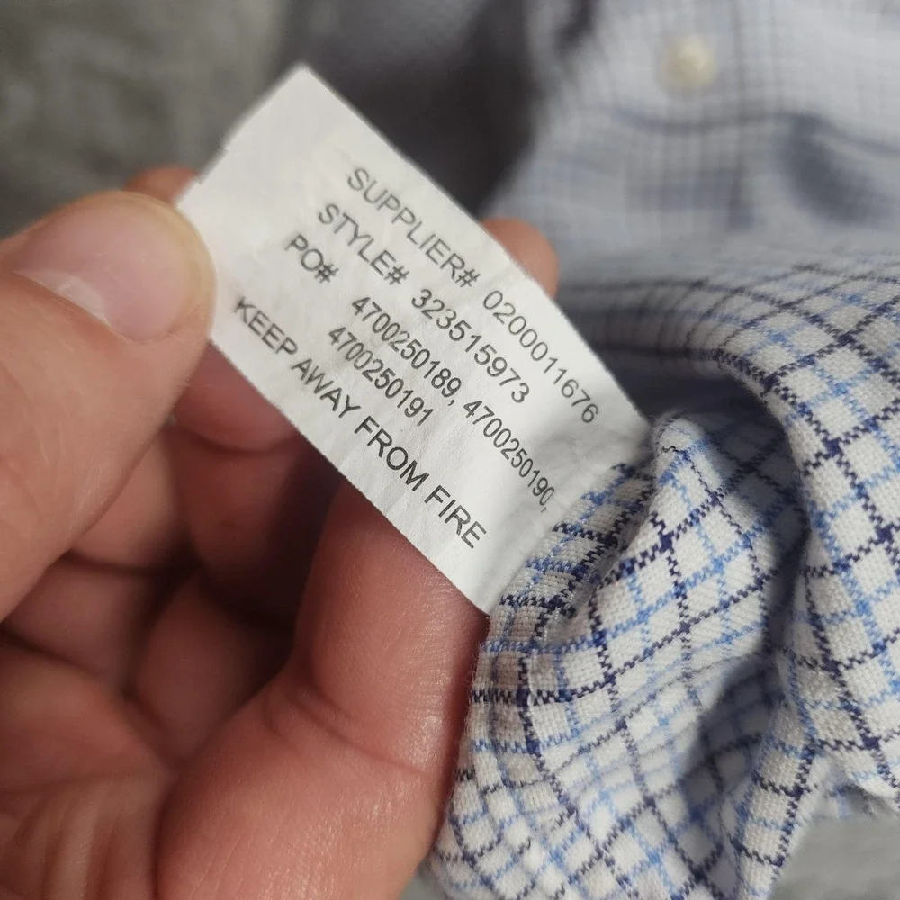 Ralph Lauren Shirt Boy Large 14-16 Blue Check Long Sleeve Button Down Flesh Pony
